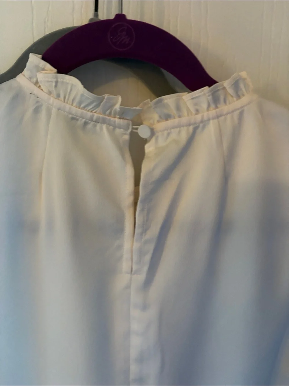 J. Crew Cream Ruffle-Trim Long Sleeve Blouse